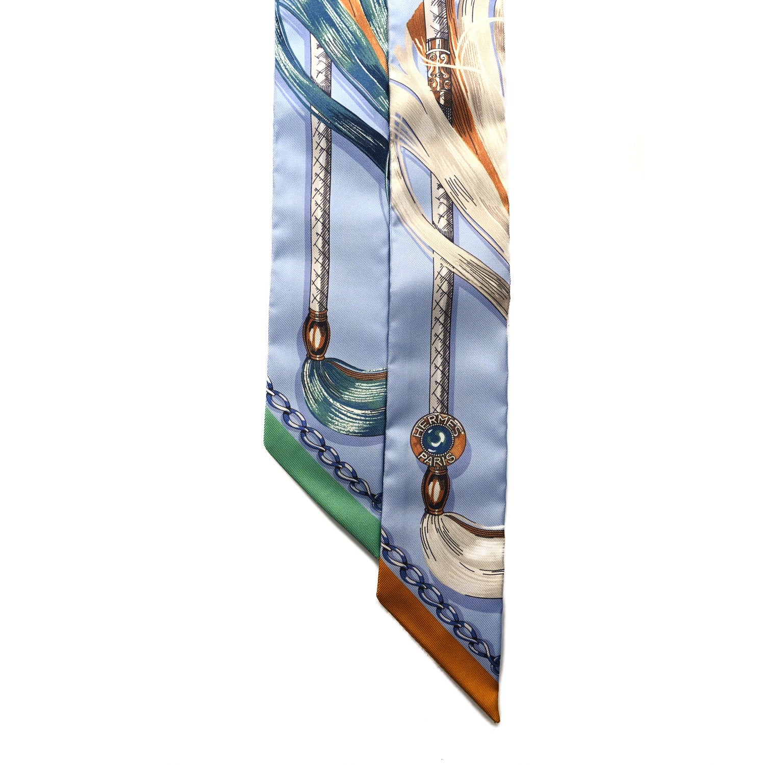Hermes Silk Cavalcades Twilly Bleu Ciel Creme Vert 2 of 3