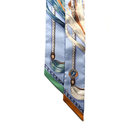 Hermes Silk Cavalcades Twilly Bleu Ciel Creme Vert 2 of 3