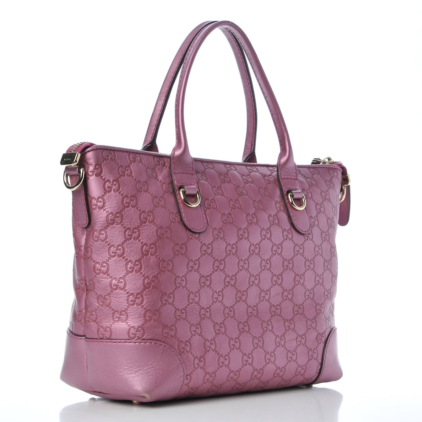 Metallic Soft Guccissima Heart Bit Charm Top Handle Tote Fresia Rose