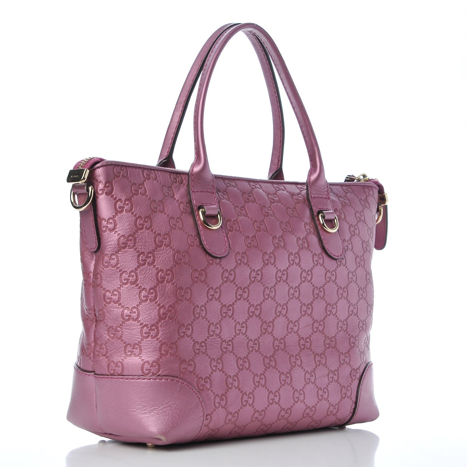 Gucci Metallic Soft Guccissima Heart Bit Charm Top Handle Tote Fresia Rose 3 of 12