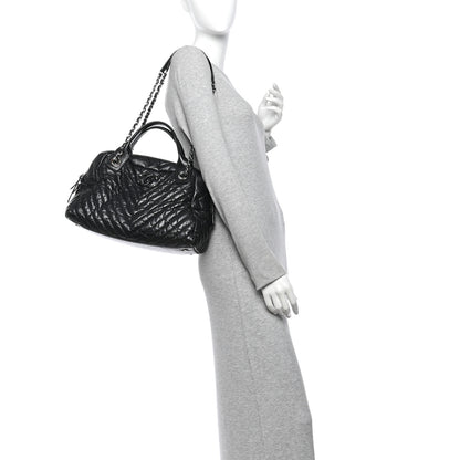 Chanel Aged Calfskin Chevron Medium Soft Bowling Bag Black 2 of 14