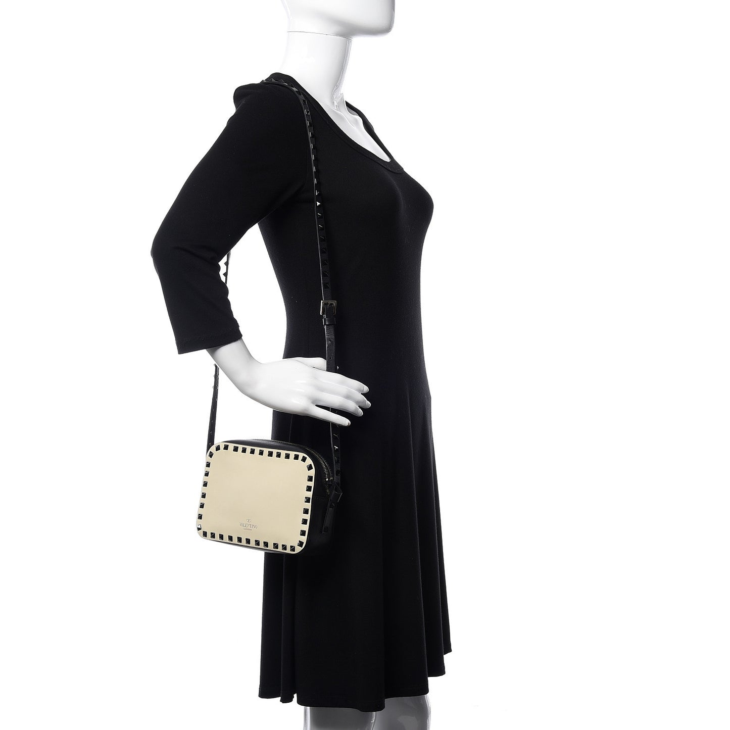 Calfskin Rockstud Camera Crossbody Bag Ivory Black