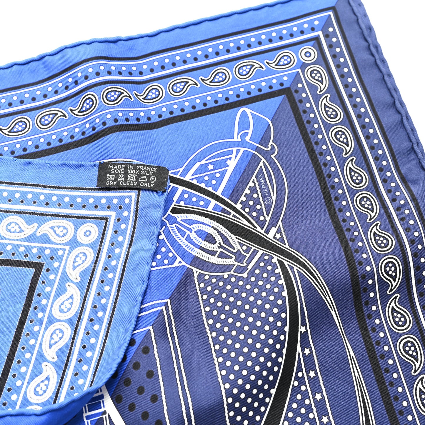 Silk Grand Manege Cut Bandana Scarf 55 Bleu Nuit Bleu