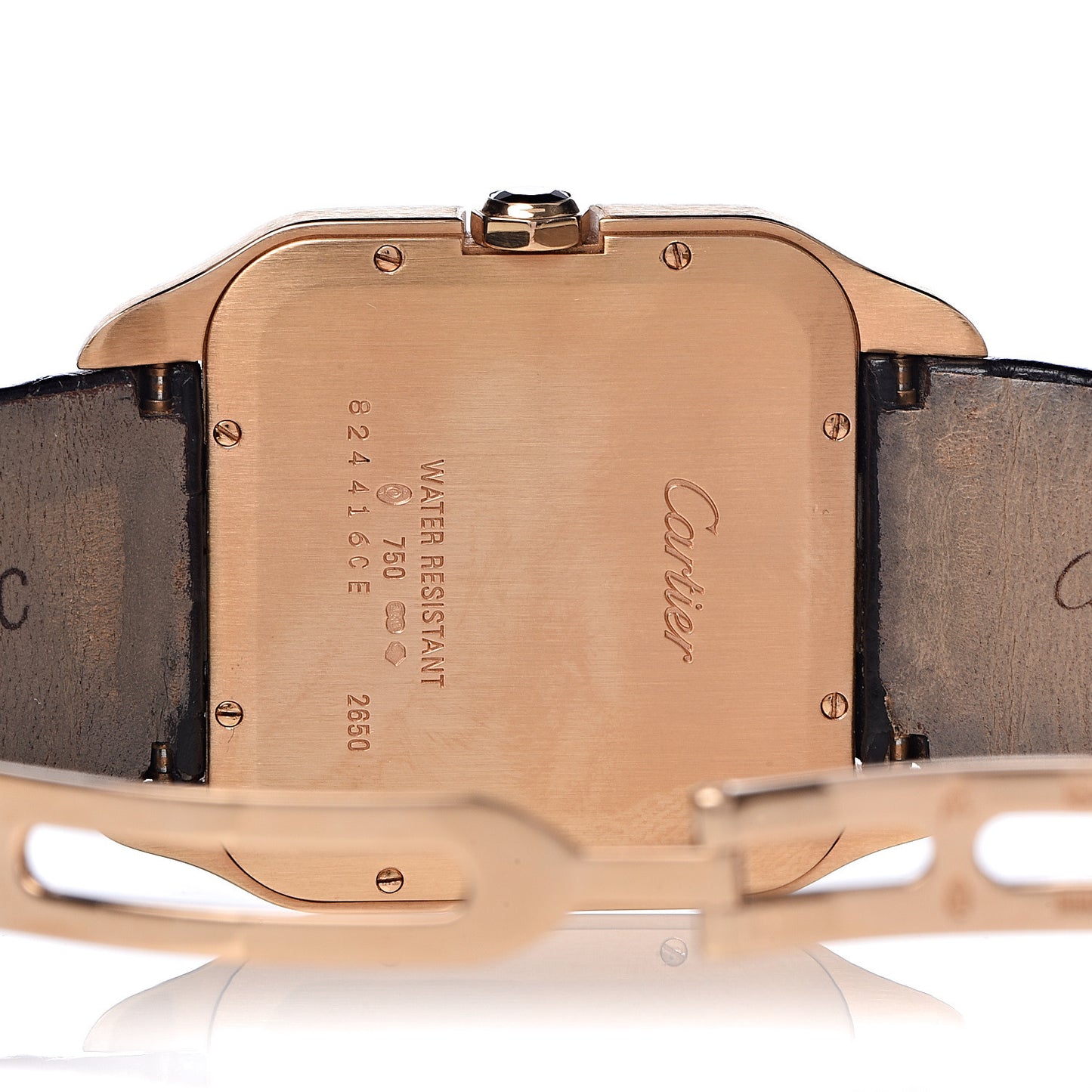 18K Pink Gold Alligator 35mm Santos Dumont Collection Privee Manual Winding Watch Black