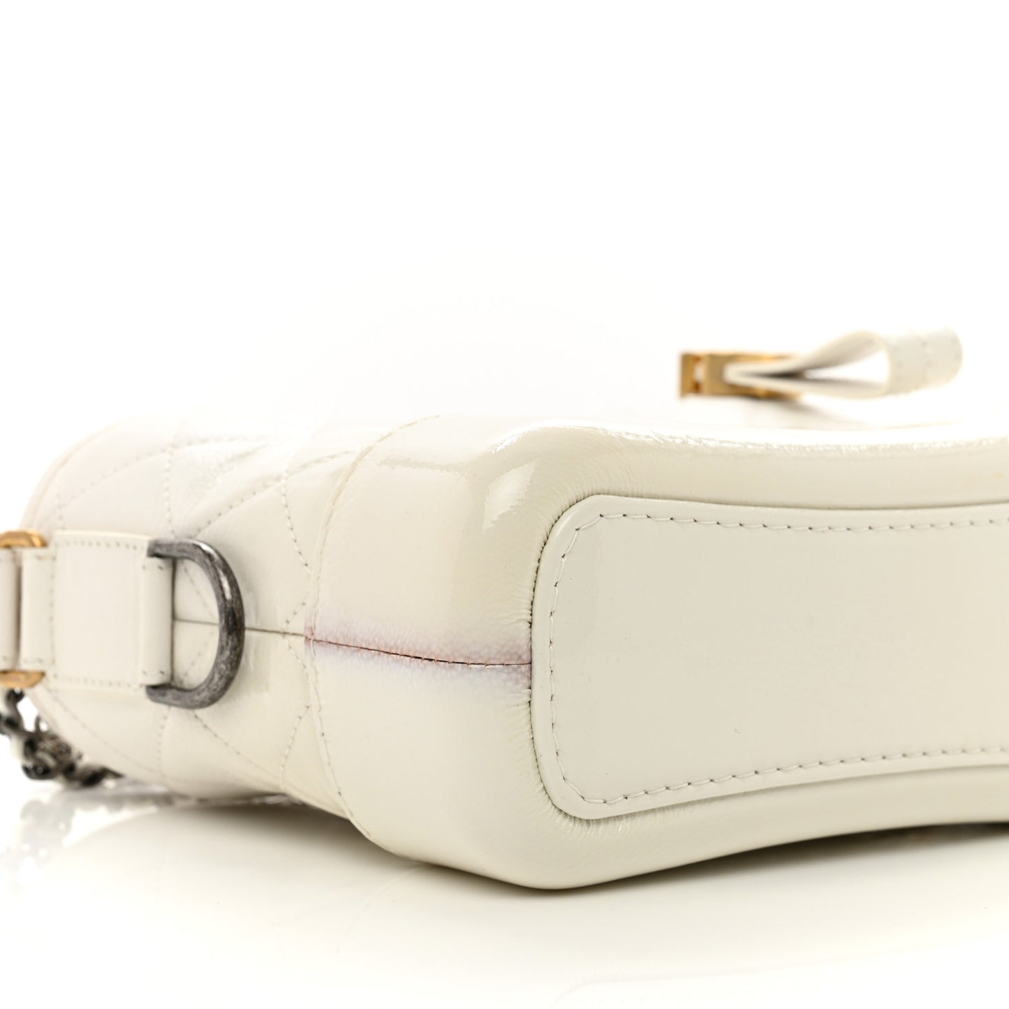 Patent Goatskin Quilted Small Gabrielle Hobo White