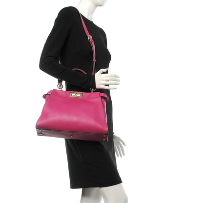 Fendi Vitello Seta Medium Peekaboo Iconic Satchel Magenta 2 of 9