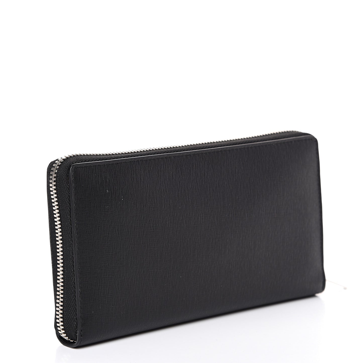Striped Calfskin Essential Continental Zip Around Wallet Black
