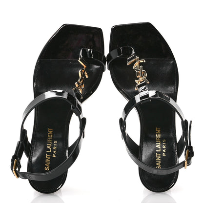 Saint Laurent Patent Calfskin Cassandra 75 Sandals 36 Black 2 of 10