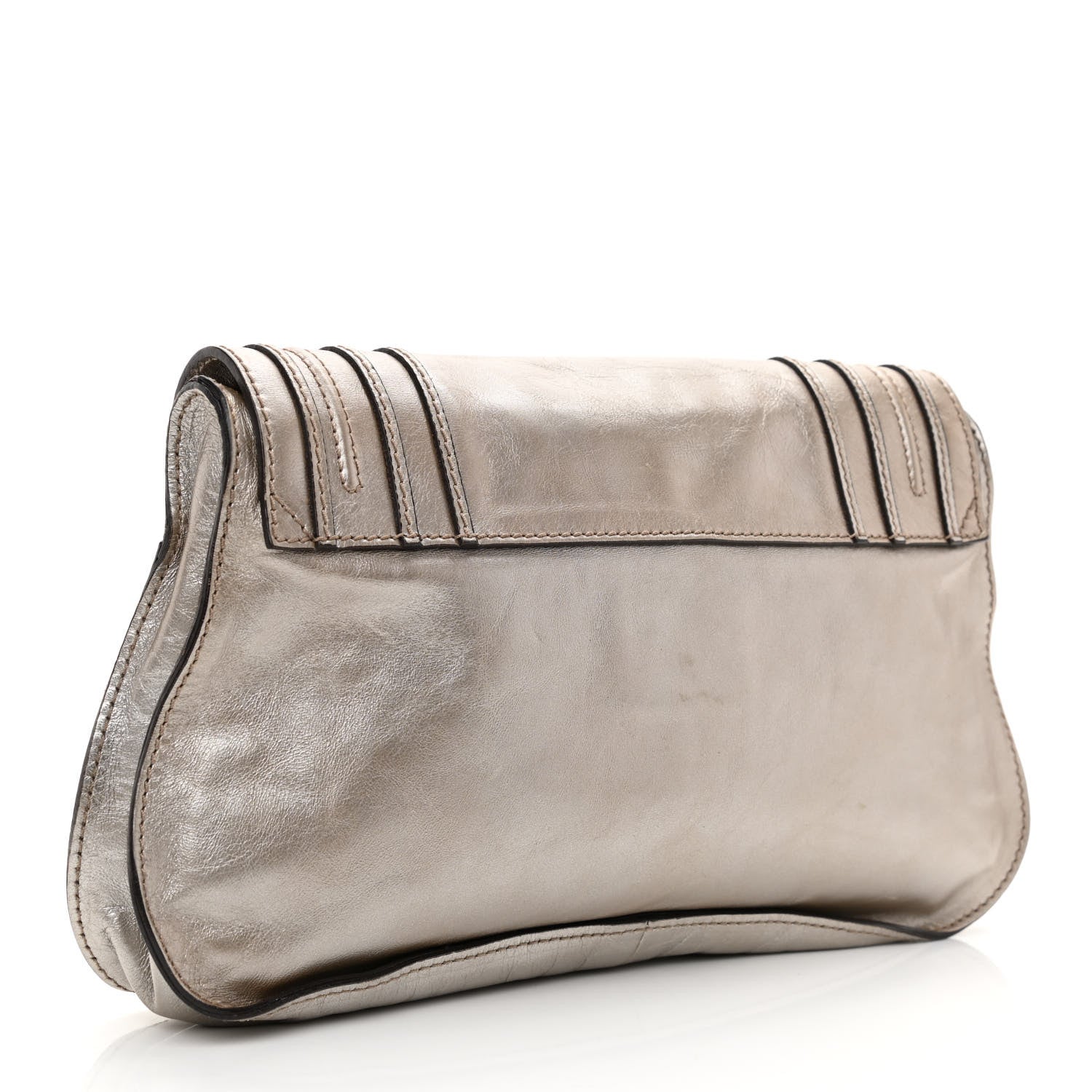 Chloe Metallic Calfskin Marcie Clutch Pewter 3 of 8