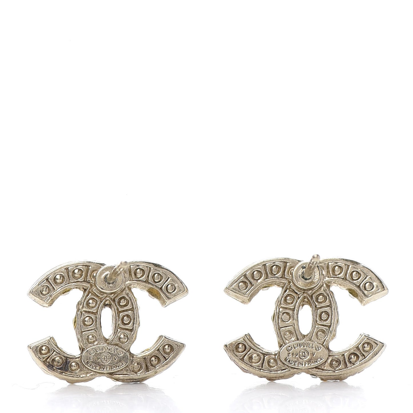 Pearl Crystal CC Stud Earrings Gold