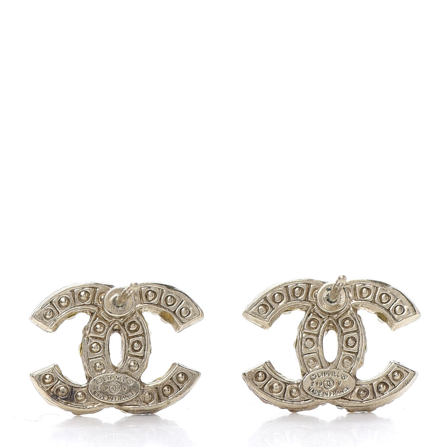 Chanel Pearl Crystal CC Stud Earrings Gold 4 of 6