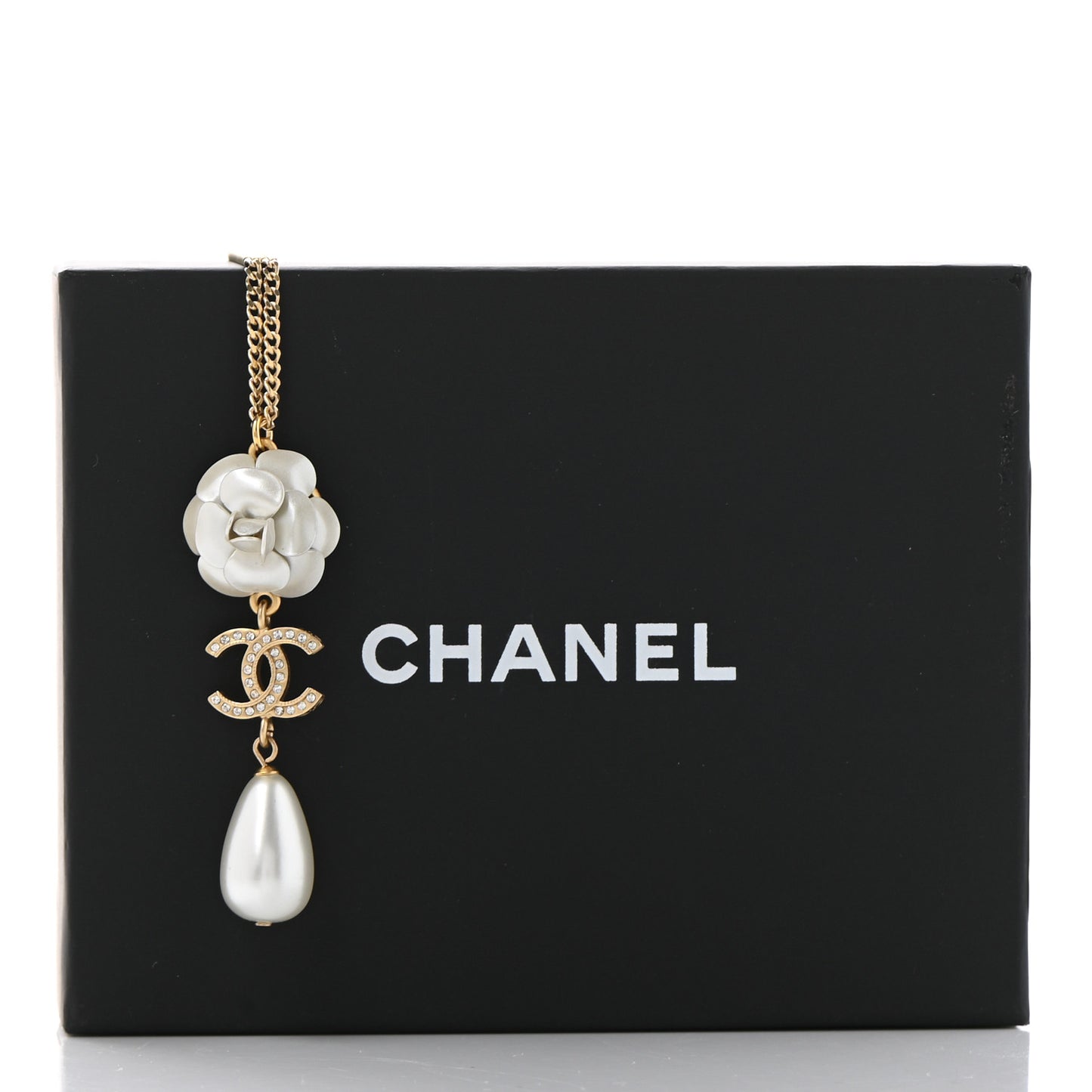 Crystal Pearl CC Camellia Flower Necklace Gold