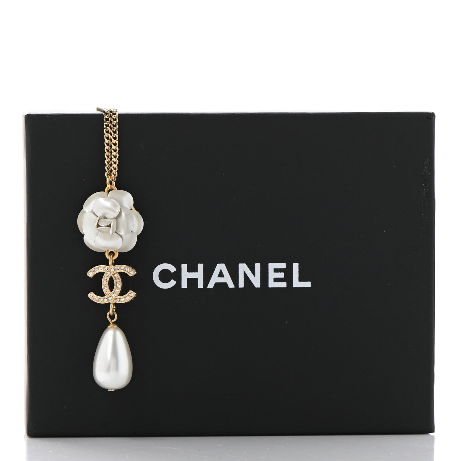 Chanel Crystal Pearl CC Camellia Flower Necklace Gold 6 of 6