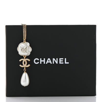 Chanel Crystal Pearl CC Camellia Flower Necklace Gold 6 of 6