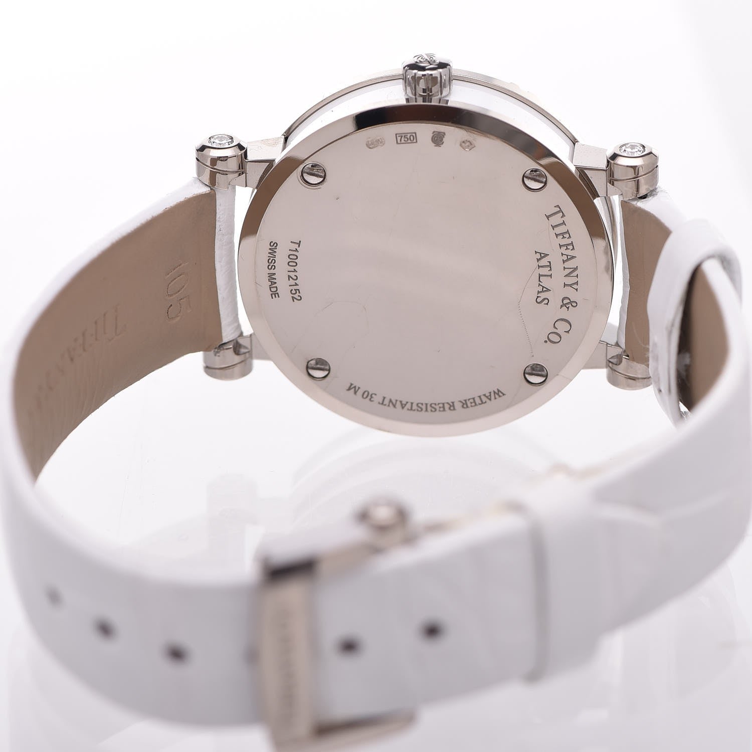 Tiffany 18K White Gold Alligator Diamond 30mm Atlas Quartz Watch 6 of 7