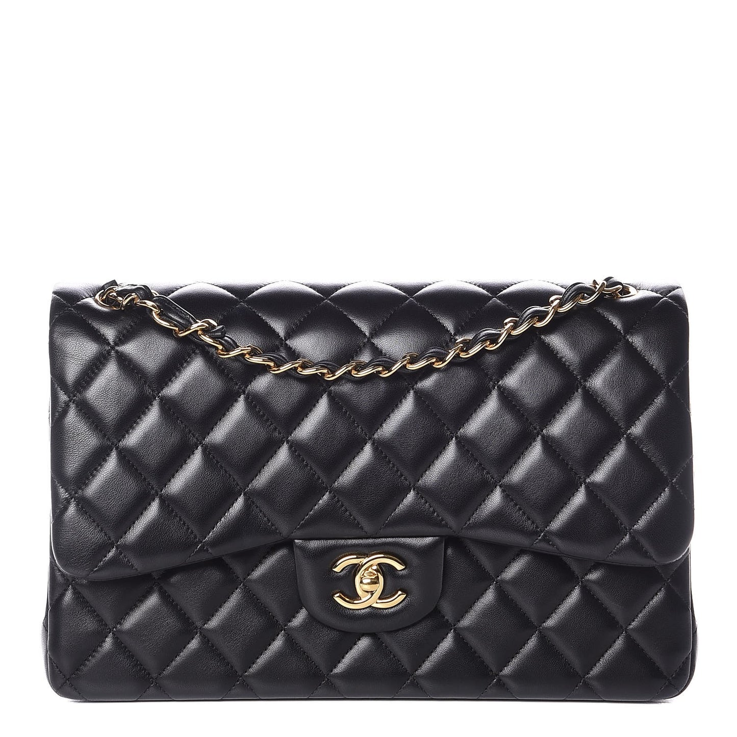 Lambskin Quilted Jumbo Double Flap Black