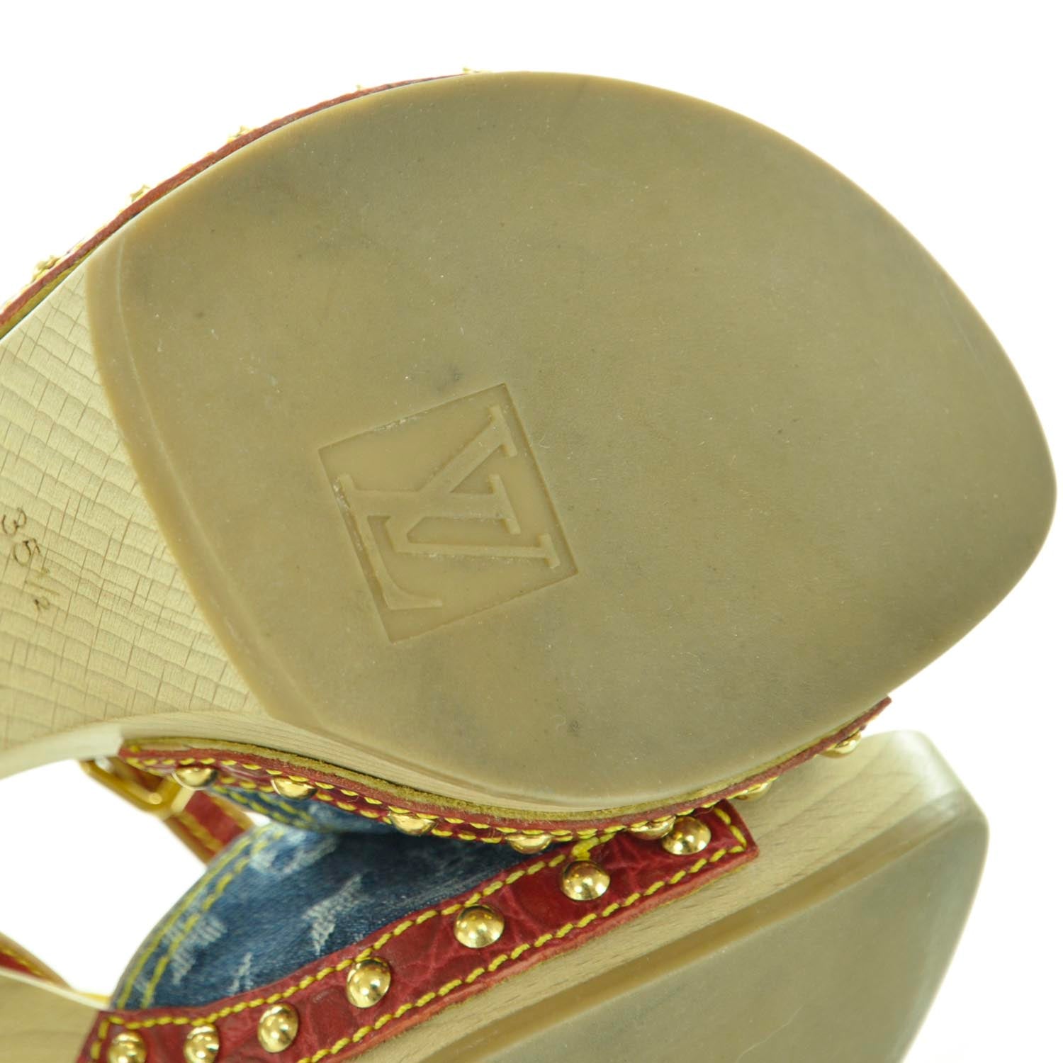 Louis Vuitton Monogram Denim Sandal Wooden Heels 35.5 8 of 10