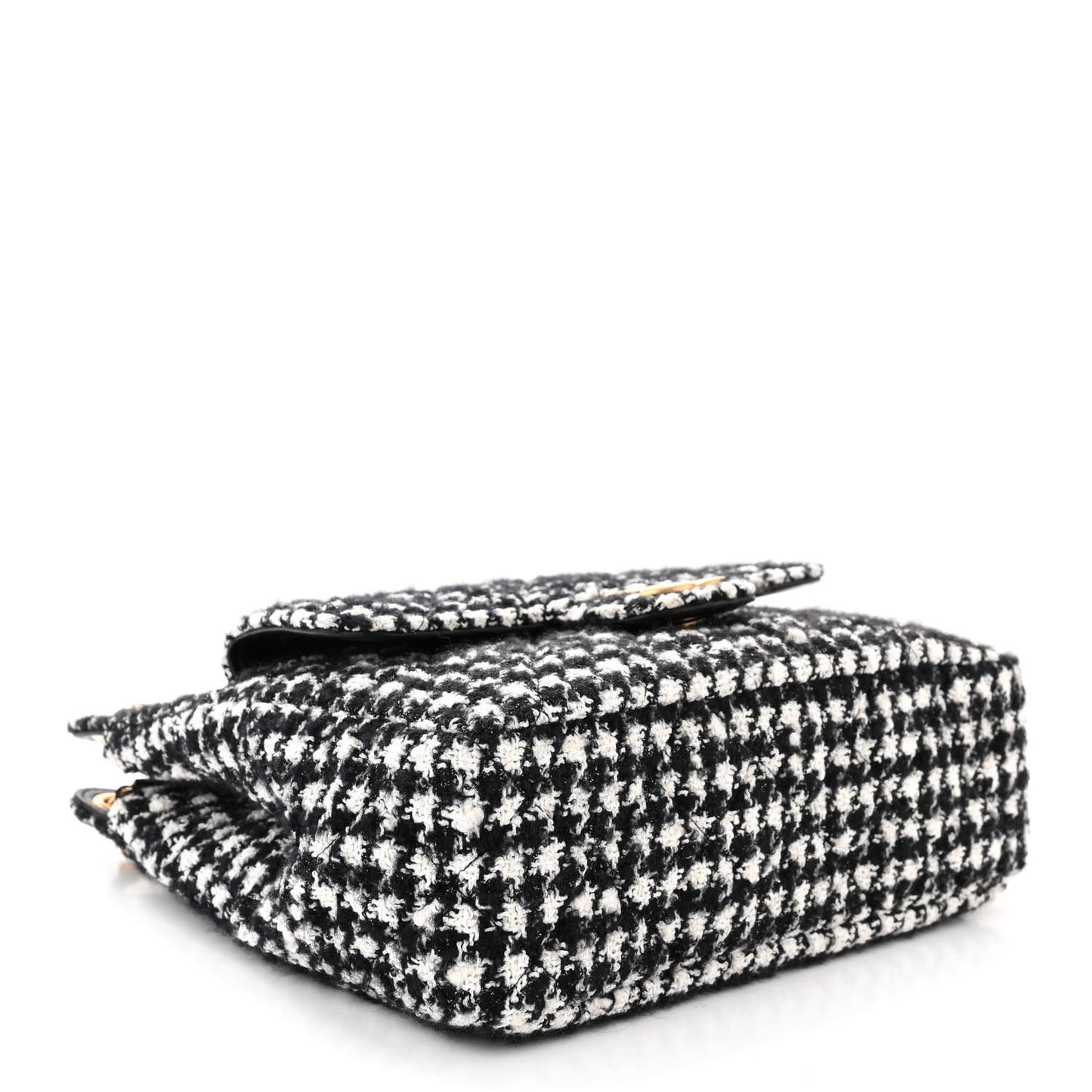 Tweed Houndstooth Quilted Small Wavy CC Hobo Black White
