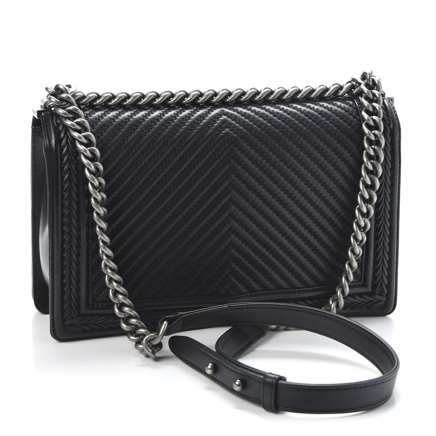 Chanel Calfskin Chevron Quilted New Medium Braided Boy Flap Black 2 of 10