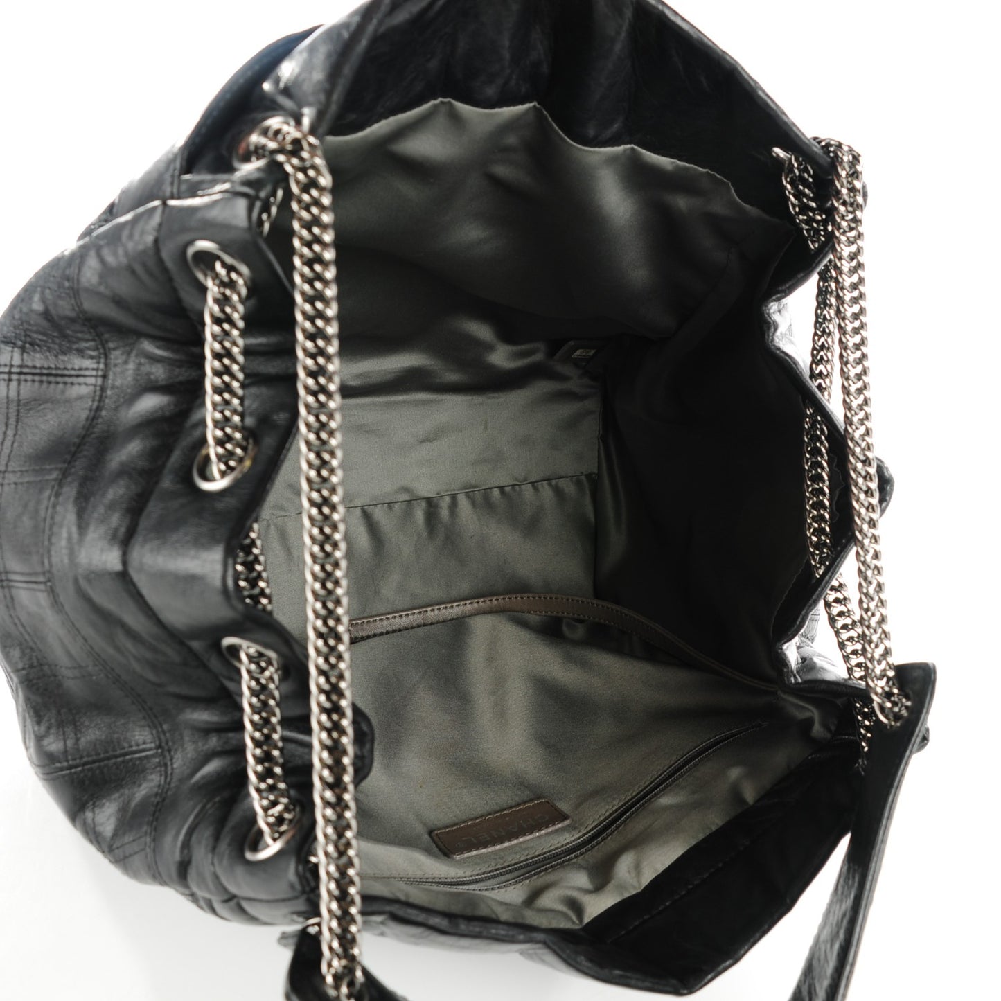 Lambskin Square Stitched Lax Accordion Shoulder Bag Black