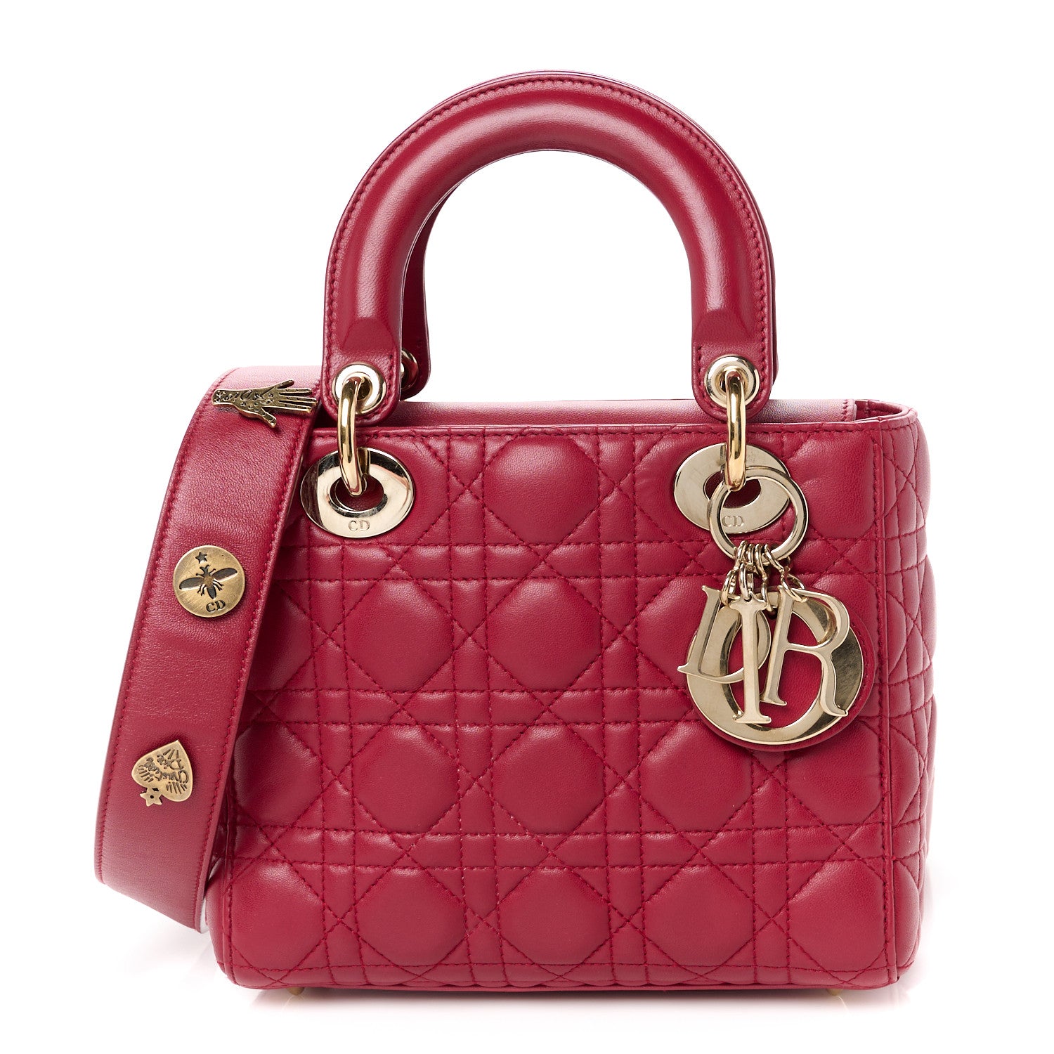 Christian Dior Lambskin Cannage Small Lucky Badges My Lady Dior Red 1 of 10