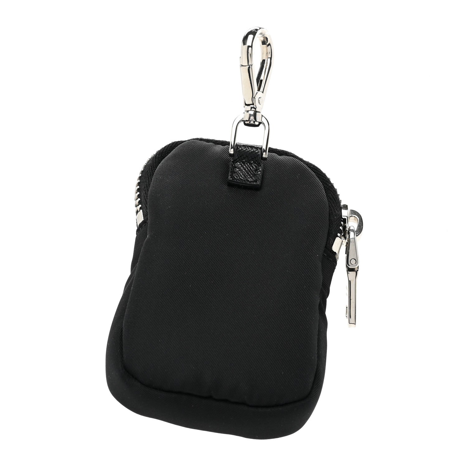 Prada Re-Nylon Pocket Metal Triangle Logo Padded Mini Key Chain Pouch Black 2 of 7