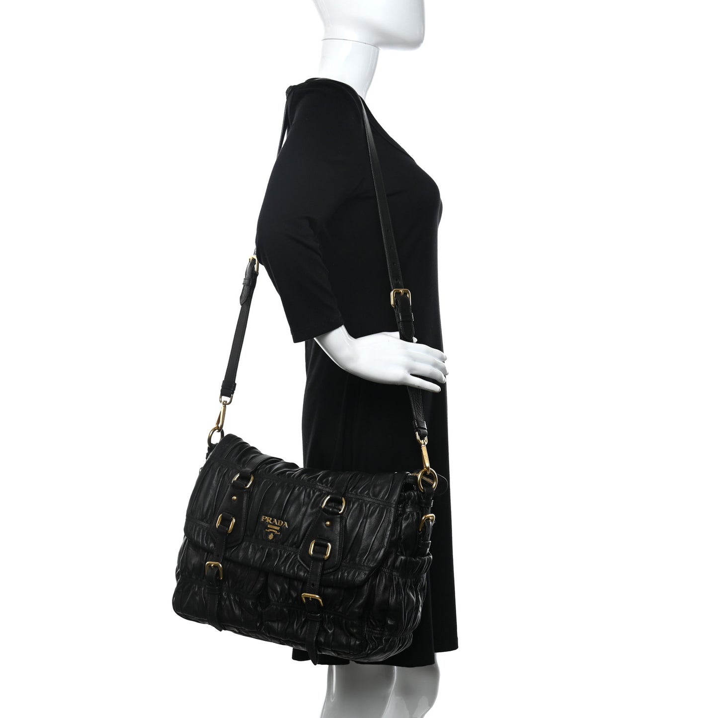 Nappa Gaufre Messenger Tote Black