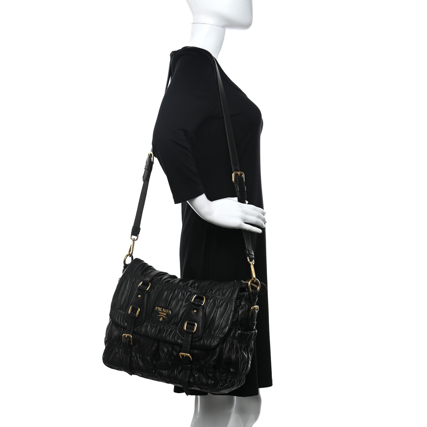 Prada Nappa Gaufre Messenger Tote Black 2 of 18