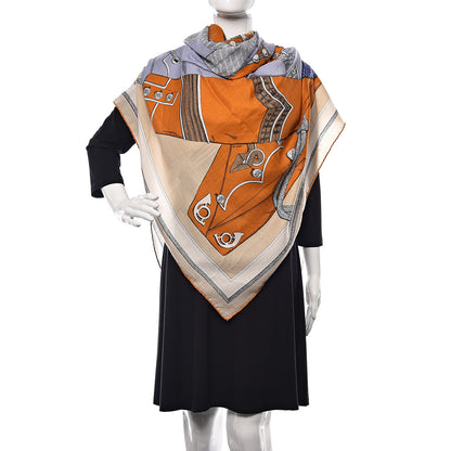 Hermes Cashmere Silk Zouaves Et Dragons Shawl 140 Lavande Gold Beige 2 of 4