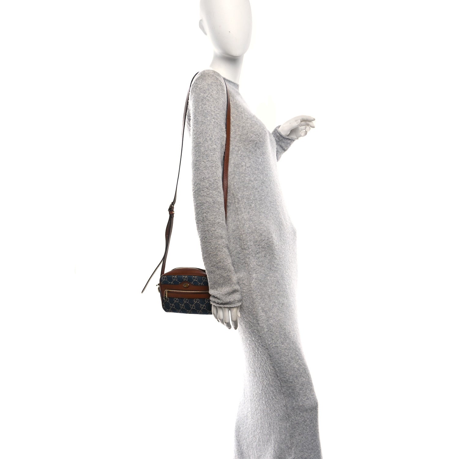 Gucci New Denim GG Monogram Dollar Calfskin Mini Ophidia Shoulder Bag Blue Tea Cuir Epilog 2 of 10