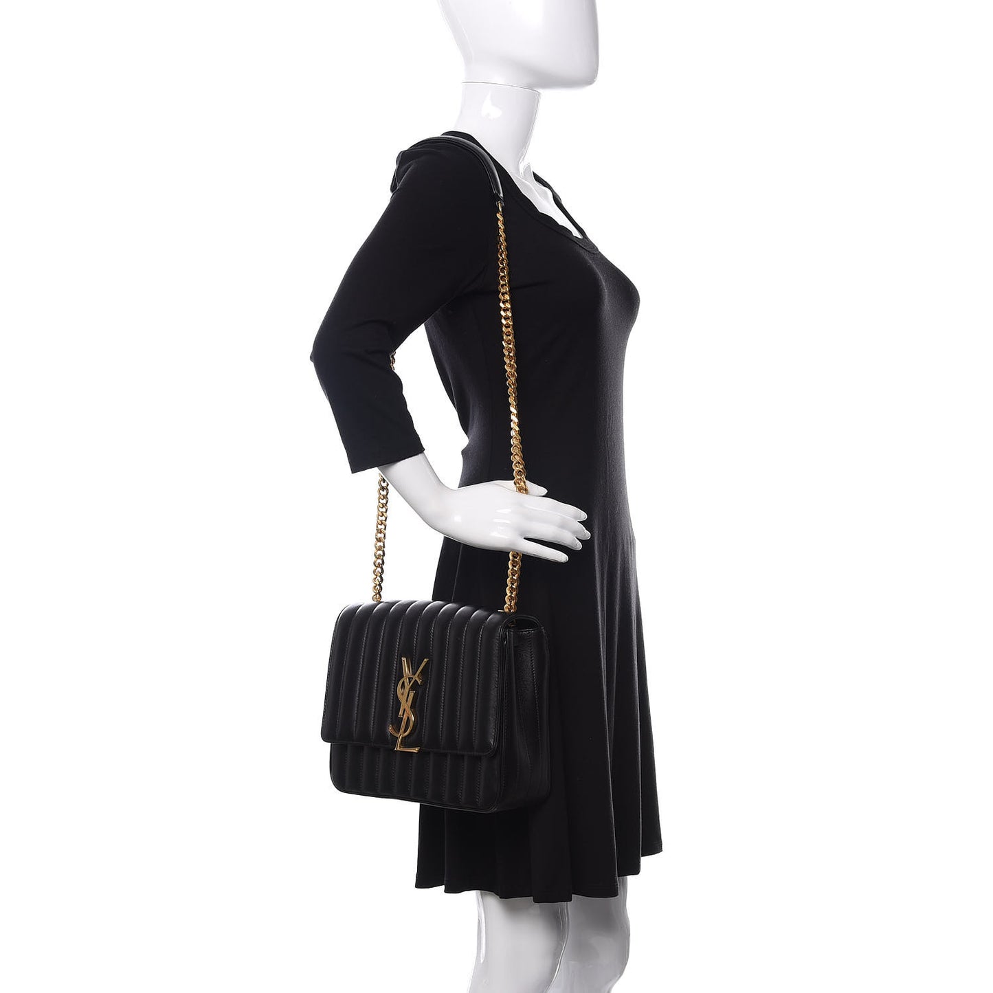 Lambskin Matelasse Monogram Large Vicky Chain Bag Black