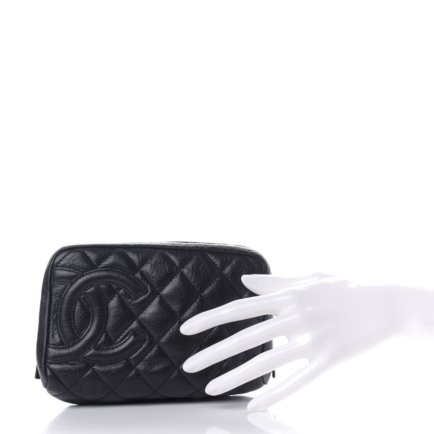 Aged Calfskin Quilted Cambon Cosmetic Case Black
