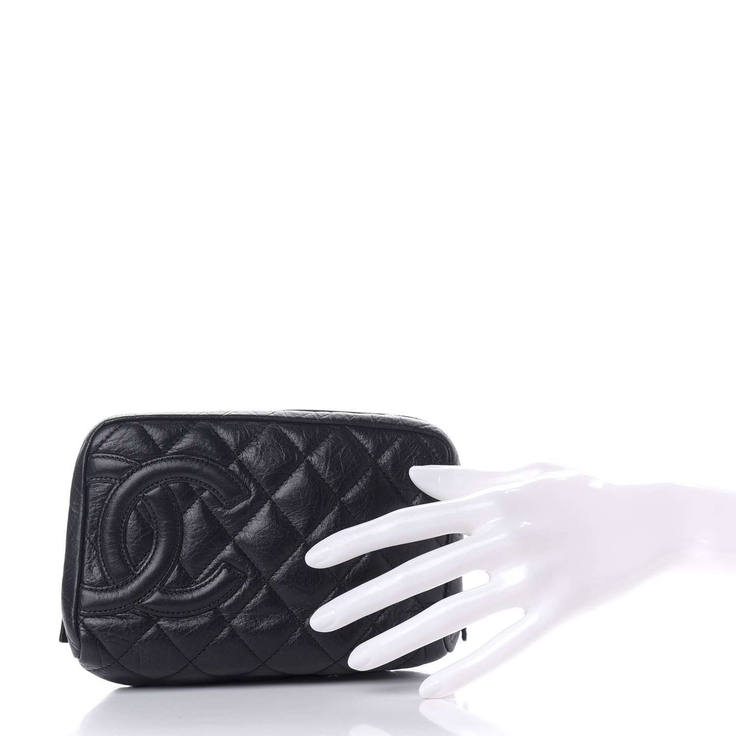 Chanel Aged Calfskin Quilted Cambon Cosmetic Case Black 2 of 8