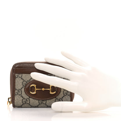 Gucci GG Supreme Monogram Azalea Calfskin Horsebit 1955 Zip Around ID Card Case Wallet Beige Ebony Brown Sugar 2 of 8