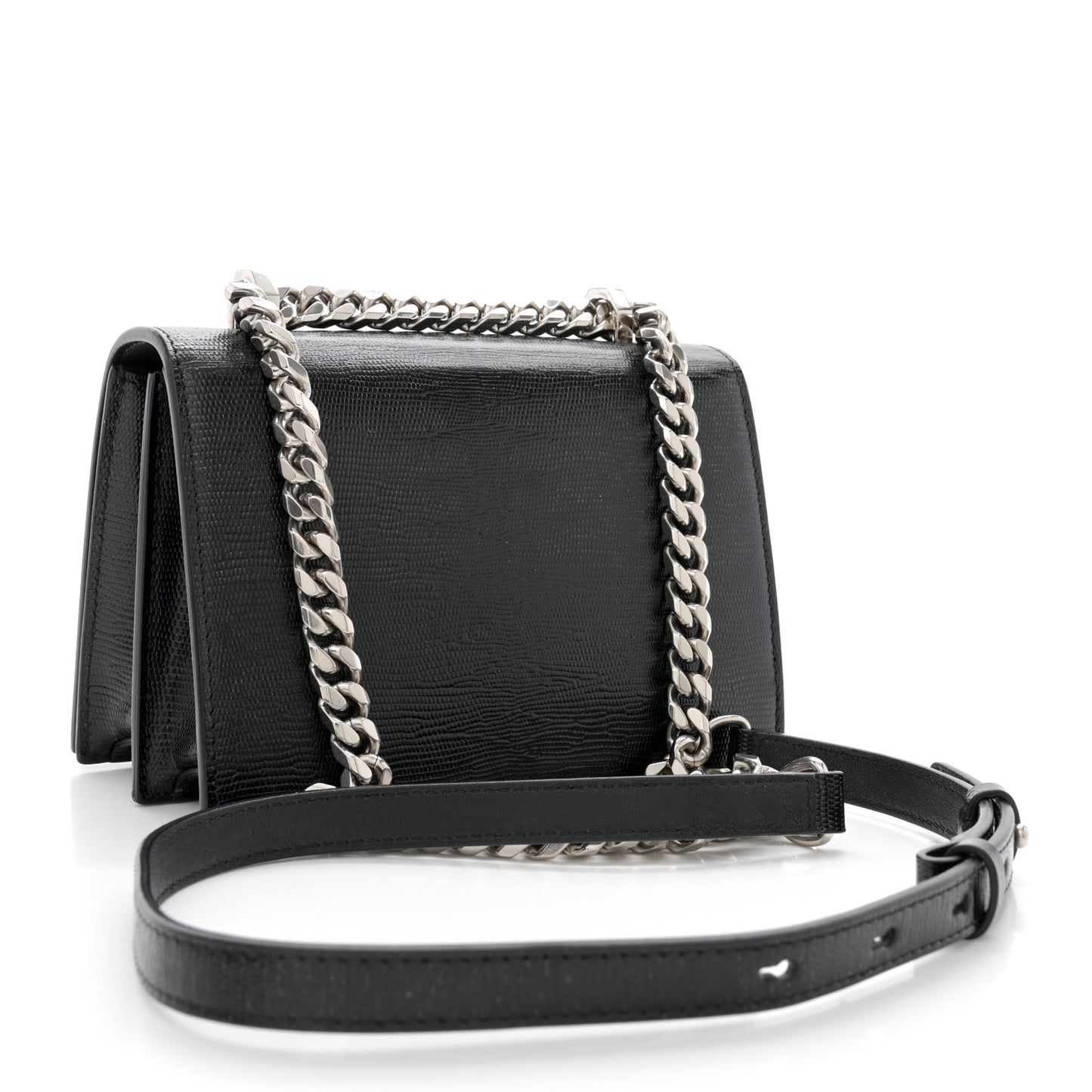 Lizard Embossed Calfskin Knuckle Crossbody Black
