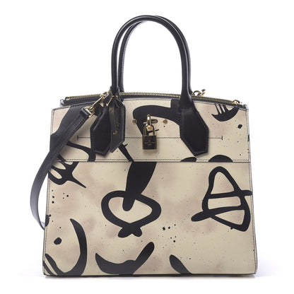 Louis Vuitton Calfskin Tribal City Steamer MM White Black 1 of 10