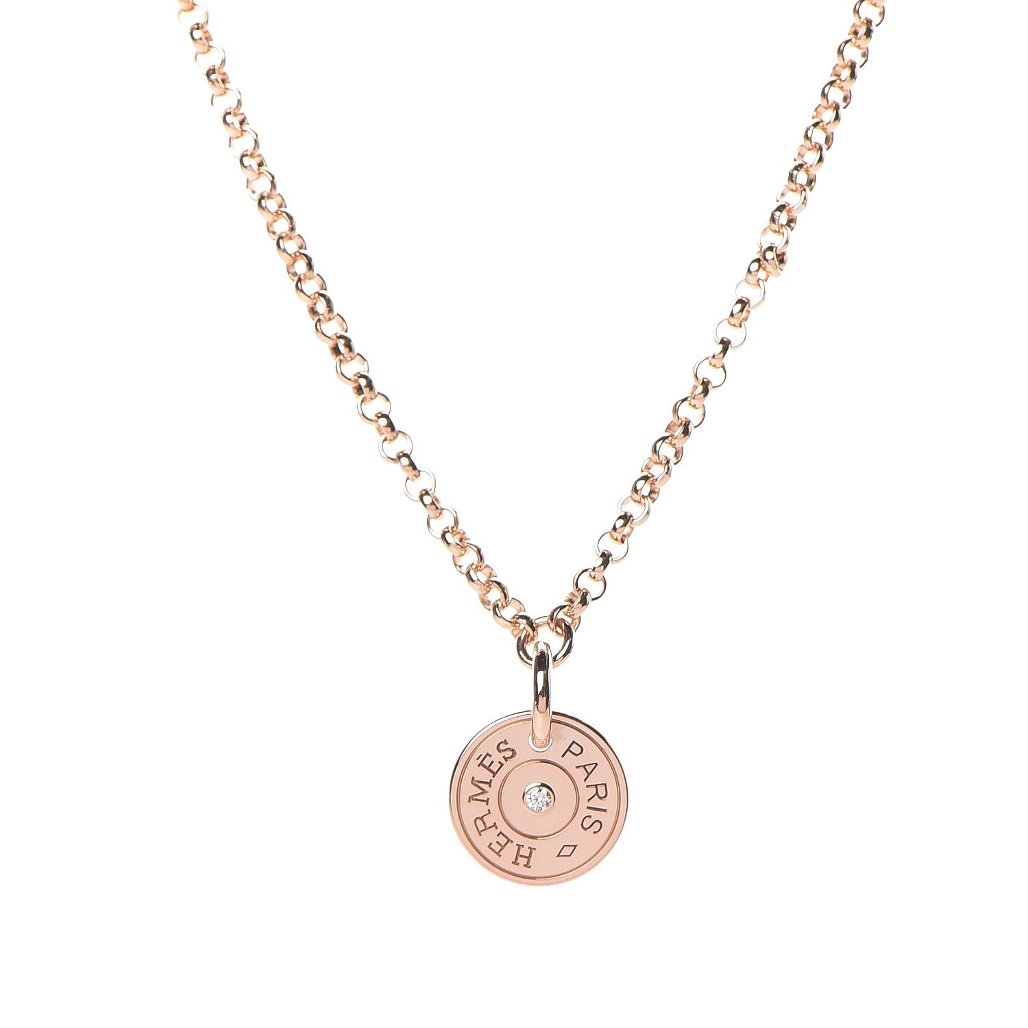 Hermes 18K Rose Gold Diamond Gambade Clou de Selle Necklace 3 of 7