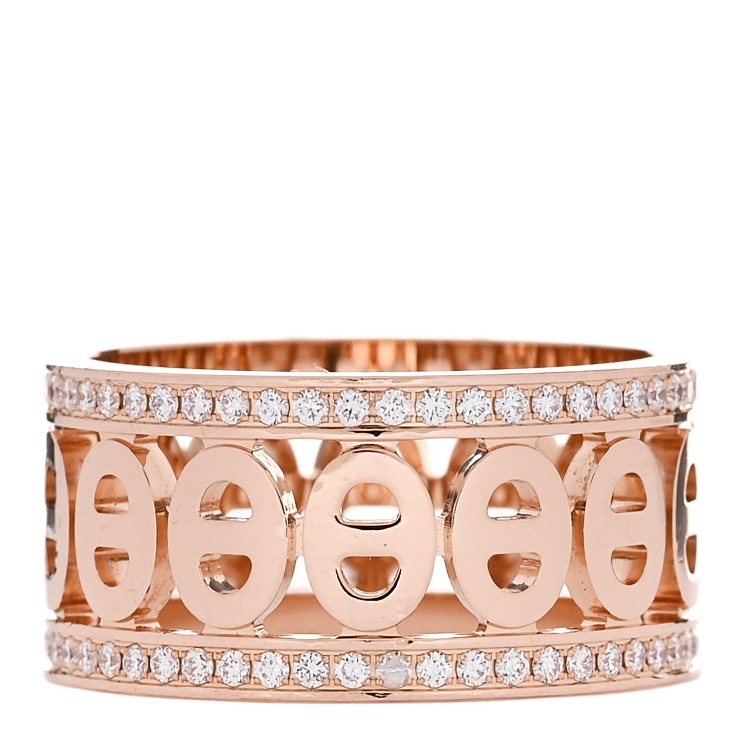 Hermes 18K Rose Gold Diamond PM Chaine d'Ancre Divine Ring 50 5.25 1 of 5