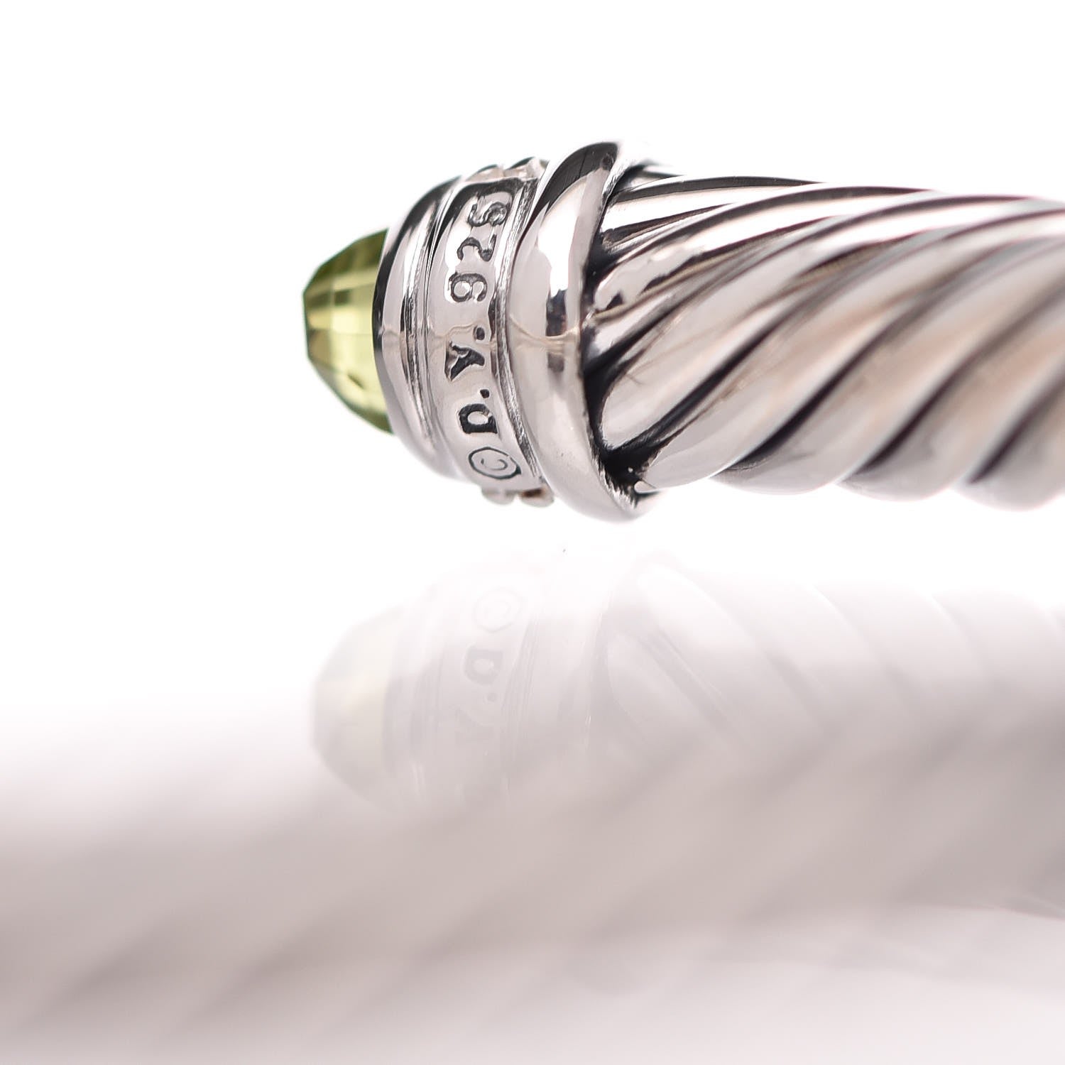 David Yurman Sterling Silver Diamond Peridot 5mm Cable Classics Bracelet 5 of 5