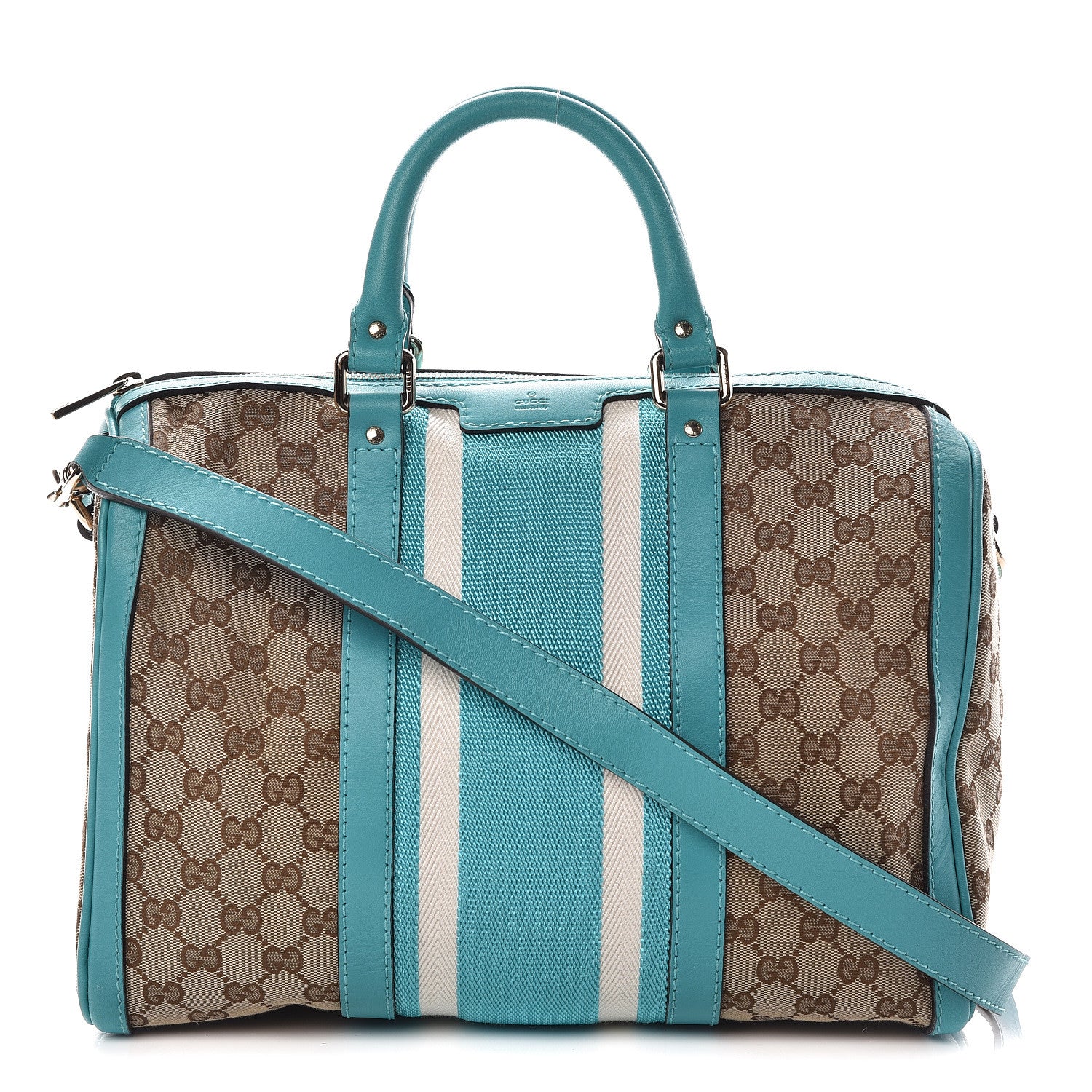 Gucci Monogram Vintage Web Medium Boston Teal 1 of 10