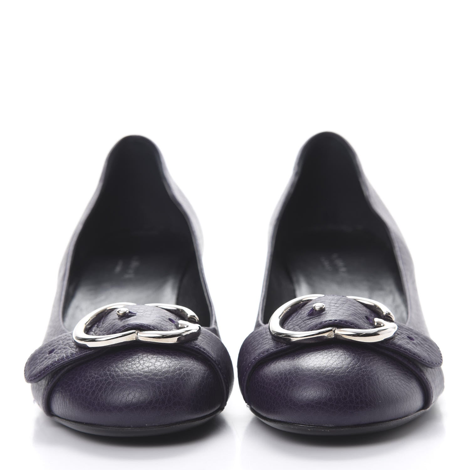 Gucci Calfskin GG Buckle Mid Heel Pumps 36.5 Deep Purple 2 of 10