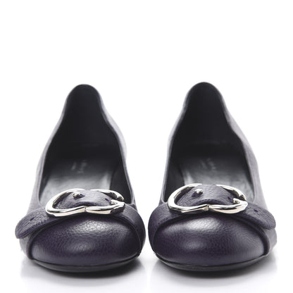 Gucci Calfskin GG Buckle Mid Heel Pumps 36.5 Deep Purple 2 of 10