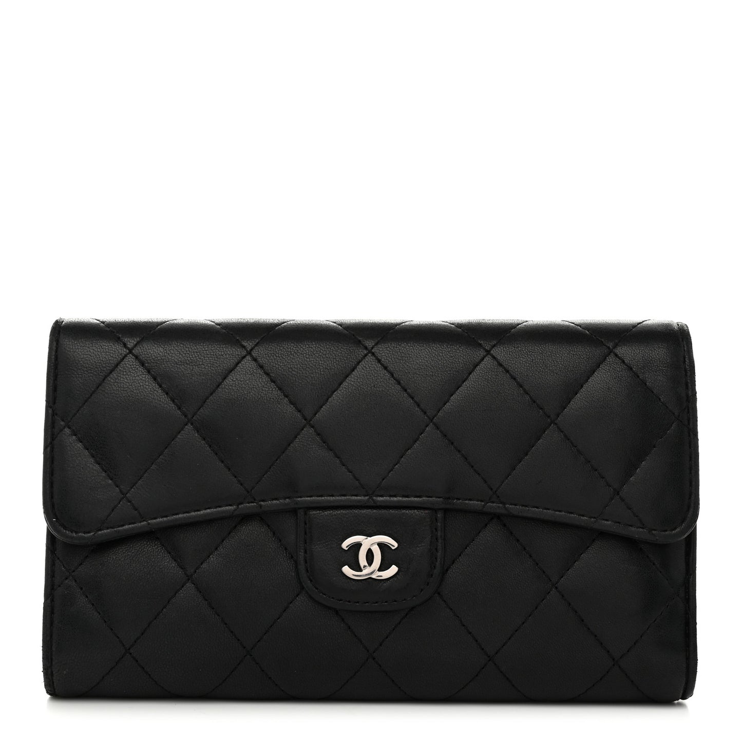 Lambskin Quilted Large Flap Wallet Black