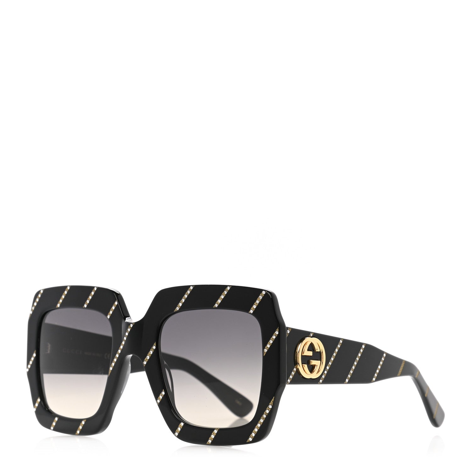 Gucci Acetate Square Frame Crystal Striped GG0178S Sunglasses Black 1 of 7