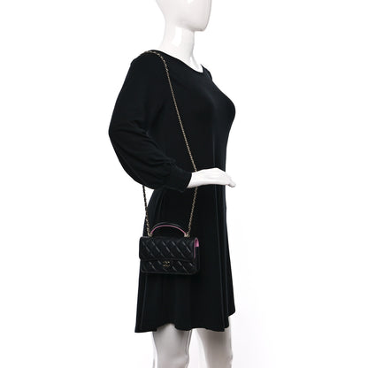 Chanel Lambskin Quilted Flap Phone Holder With Chain Black Lilac 2 of 12