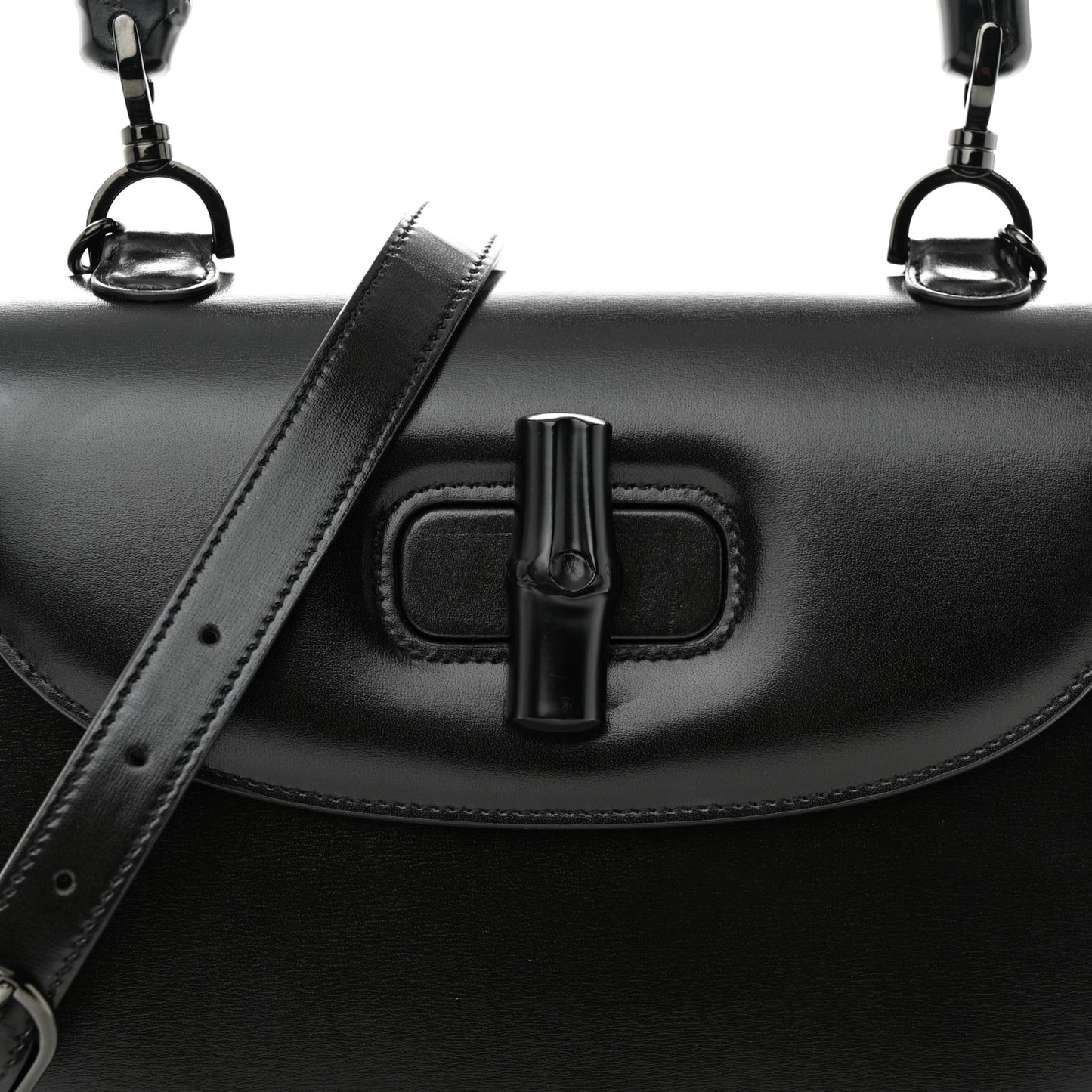 Boarded Dyana Lux Calfskin Web Monochrome Medium Bamboo 1947 Top Handle Bag Black