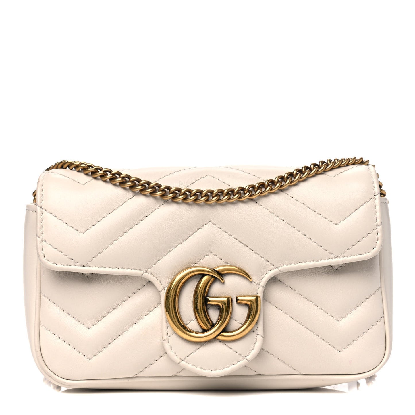 Calfskin Matelasse Super Mini GG Marmont Shoulder Bag White