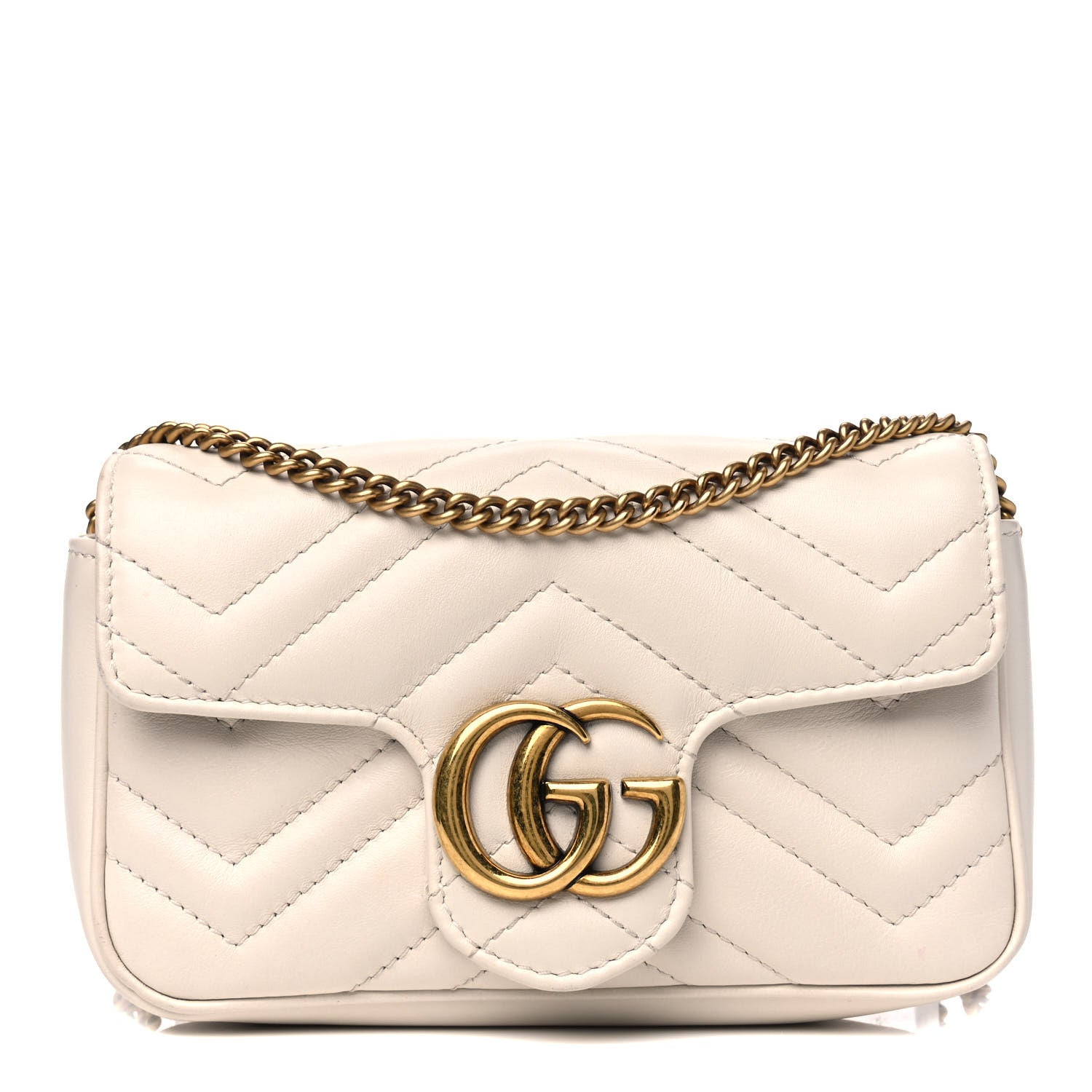 Gucci Calfskin Matelasse Super Mini GG Marmont Shoulder Bag White 1 of 5