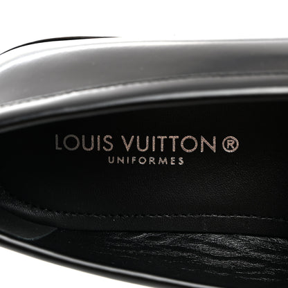Louis Vuitton Glazed Calfskin Chess Flat Loafer 37.5 Black 7 of 9