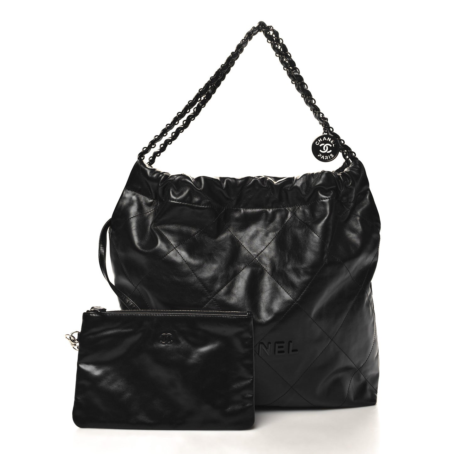 Shiny Calfskin Quilted Chanel 22 So Black